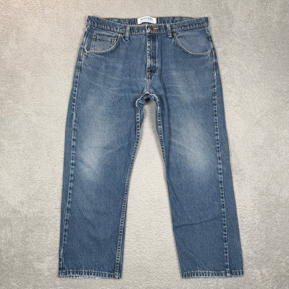 Wrangler Mens Regular Fit Straight Leg Blue Denim Jeans WR002PW 38x28